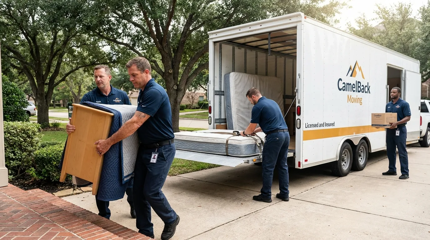 Crew loading residential truck for cross-state move from West Newbury, MA
